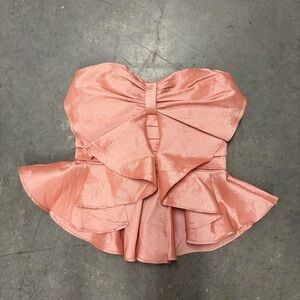 Y2K Forever 21 Pink Silky Satin Bow Tie Ruffle Bustier Top